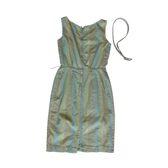 Vintage 60s Handmade Pastel Blue Green Striped Shift Belted Dress Womens Size XS - Picture 10 of 11